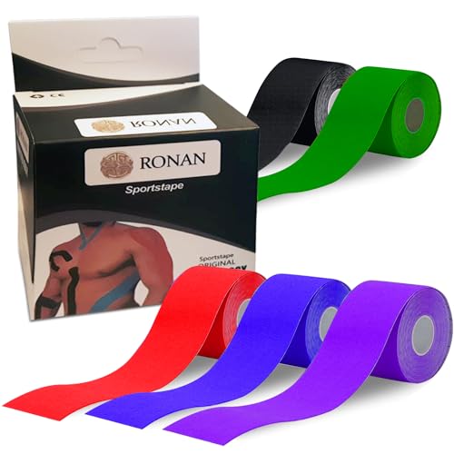RONAN. Tape - cinta kinesiologica - venda elástica - kinesio tape - body tape - esparadrapo deportivo - kinesiology tape -face tape - cintas kinesiologicas - pretape adhesiva - vendaje. (NEGRO)
