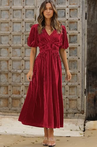 Image of Sissyaki Velvet Maxi Dress Fall Wedding Guest Dress 2026 | Semi Formal to Formal Events, Family Pictures, Holiday Party Dinner Dress