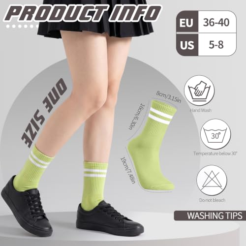 Image of Jspupifip 8 Pair Striped Athletic Crew Socks Running Socks for Men Women | Moisture-Wicking, Soft Stretchy Casual Mid Calf Socks Size 5-8, Breathable Casual Gym Socks