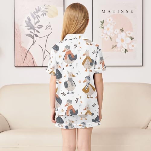 ALAZA Goose Duck Winter Pajamas Satin Pajama Set Short Sleeve Button Down Sleepwear4