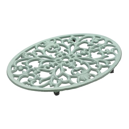 SUMTree Salvamanteles ovalado de hierro fundido, decorativo, resistente, salvamanteles de hierro fundido con patrón vintage con clavijas de goma para mesa de comedor de cocina, 24,5 x 18,5 x 1,8 cm