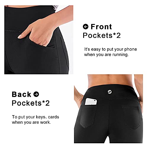 Leafonline Women's Bootcut Yoga Pants Pockets High Waist Workout Bootleg 4 Work Dress, Black, X-Large #TOP3