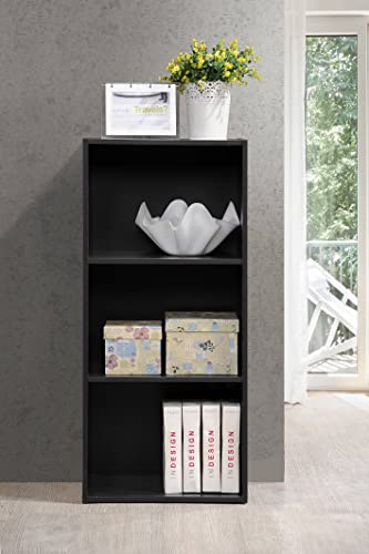 image for Hodedah Import 3 Shelf Bookcase, Black, 3-Shelf