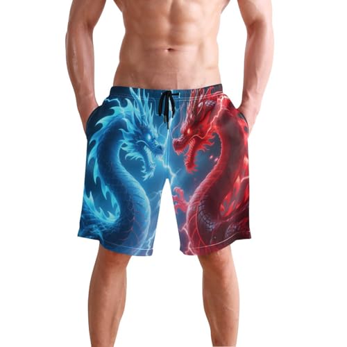 Men’s Swim Trunks Blue Red Dragon Showdown Beach Board Shorts Swimming Short Pants Running Sports Surffing Shorts2