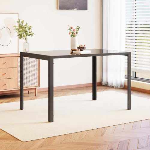 Image of Warmiehomy Rectangular Black Tempered Glass Dining Table