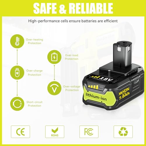 VANON Replacement for Ryobi 18V Battery 7.0Ah Lithium ion 18 Volt Batteries Replacement for Ryobi 18V Cordless Tools P108 P107 P105 P104 P103 2Pack - Thumbnail 4
