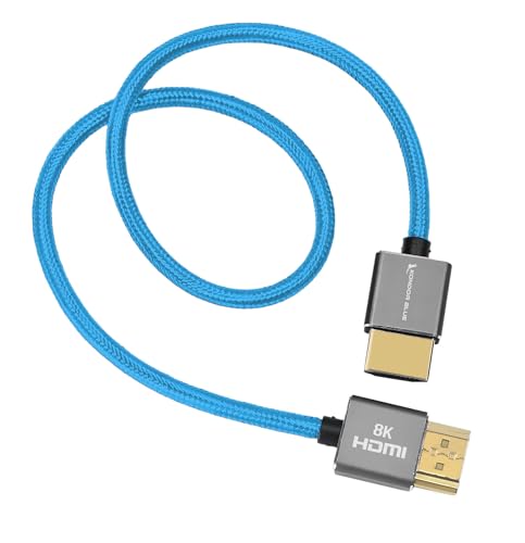 Image of KONDOR BLUE 8K HDMI to HDMI Thin Short Straight Braided Cable for On-Camera Monitors, Capture Cards + More | 8K /60hz 4K /120hz | 48Gbps 3D HDR MetaData | 17 inch Inch | Blue
