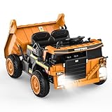 ANPABO Ride on Dump Truck, 12V Ride on Car with Remote Control, Electric Dump Bed and Extra Shovel, Ride on Construction Vehicle with Music Player, Key Start for Safety, Ideal for Kids