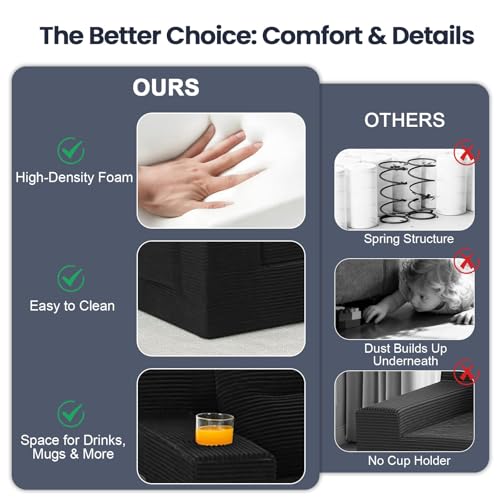 Image of COMAX Futon Sofa Bed, Convertible Sofa Bed, Folding Boneless Couches | Boneless Couch for living room, Fold Out Small Foldable Loveseat Floor Sleeper Mattress Lounge Space‑Saving, 67 inch L-Shaped