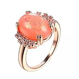 Whoiy Diamond Rings for Women Cubic Zirconia, Engraved Ring 925 Silver Rose Gold Plated Opal Rose Gold Oval Cz