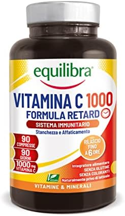 Equilibra Integratori Alimentari, Vitamina C 1000 mg, Integratore Altodosato per la Normale Funzione del Sistema Immunitario, Rilascio Graduale Fino a 6 Ore, Vegan, Gluten Free, 90 Compresse Generico - integratore