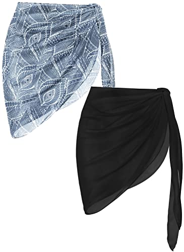 Image of Ekouaer 2 Pieces Women Beach Sarongs Sheer Cover Ups Chiffon Bikini Wrap Skirt for Swimwear S-XXL