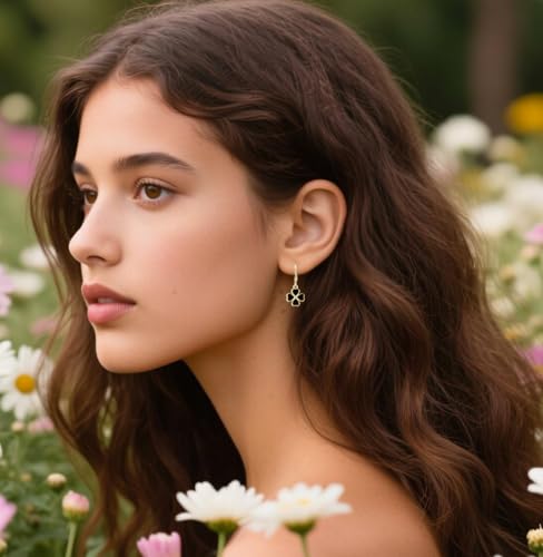 Reffeer Solid 925 Sterling Silver Clover Flower Drop Earrings for Women Teen Girls Black Flower Dangle Earrings Hooks for Summer Spring3
