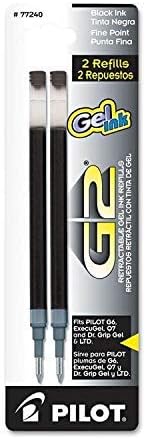 Pilot G2, Dr. Grip Gel/Ltd, ExecuGel G6, Q7 Rollerball Gel Ink Pen Refills, 0.7mm, Fine Point, Black Ink, 3 Packs of 2