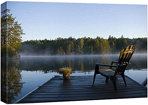 wall26 Canvas Print Wall Art View of The Lake at Dawn Nature Wilderness Photography Realism Rustic Scenic Relax/Calm Multicolor Zen Colorful for Living Room, Bedroom, Office - 32"x48"