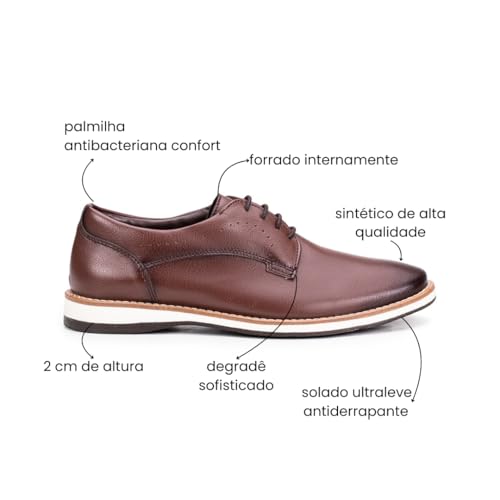 Sapato Social Casual Masculino Derby Estilo Shoes (Café, BR, Adulto, Numérico, 40)