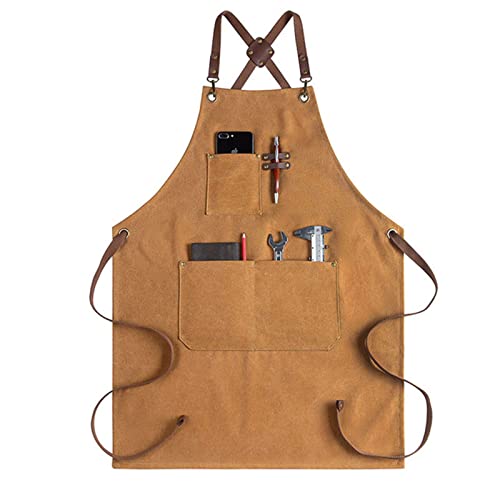 JXXUIRUIEEN Gardening Tools Apron Kitchen Restaurant Workers Barber Shop Carpenter Work Apron(Brown)