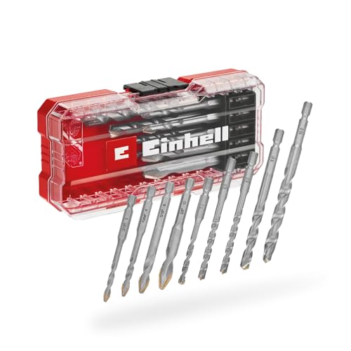 Einhell S-CASE - Juego de 10 brocas de carburo para azulejos (hechas de acero para herramientas, placa de carburo especialmente molida, punta central, doble hélice, vástago E 6.3, incluye caja de