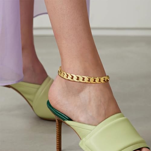 KissYan 14K Gold Plated Chunky Cuban Link Anklet for Women - Elegant Summer Beach Jewelry and Adjustable Foot Accessory - Image 4