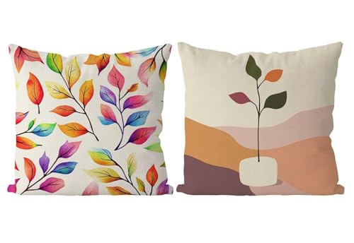 Coussin Exterieur Feuilles Housse de Coussin Lot de 2 Frais Coussins Canape Taie Oreiller 45x45 Doux Carré Housse de Canapé Coussins d'extérieur pour Decoration Salon,Chambre,Canapé,Chaise T4-266