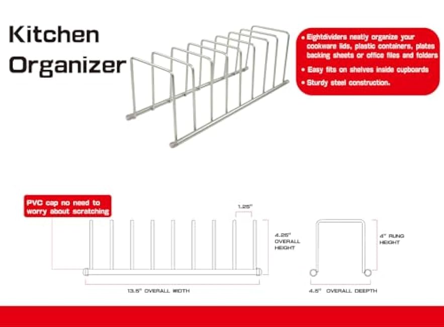 FitWell Kitchen Bakeware Organizer,Plate Racks,Rack for Plastic Lids,Cutting Boards,Cookie Sheets,Pots & Pans Holder,Compact Kitchen Storage,Cabinet Organizer