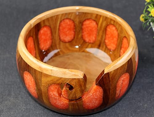 Image of Wooden Yarn Bowl for Knitting Yarn Bowl for Crocheting, Yarn Storage Bowl to Prevent Slipping, Wooden Yarn Holder, Best Gift for Crochet (#Design-7)