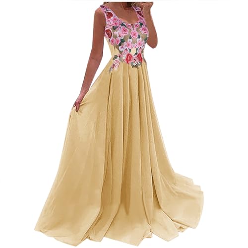 Robe de soirée longue imprimée patchwork à col en U pour femme