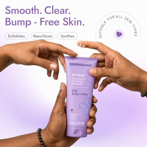 Image of DERMAdoctor KP Bump Eraser Body Scrub with 10% AHAs + PHAs for Keratosis Pilaris, Dry, Rough, and Bumpy Skin, Dermatologist Formulated Exfoliating Body Scrub with Glycolic and Lactic acids - 8 Fl oz