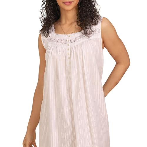 Image of Eileen West Sleepwear & Loungewear for Women - Dobby Stripe Collection - 100% Cotton Lightweight Breathable Long Nightgown