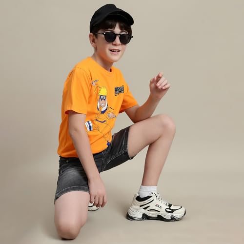 Image of Kidsville Official Naruto Anime Boys Half Sleeves Round Neck Graphic Character Printed Regular Fit Pure Breathable Cotton Fabric Tshirt