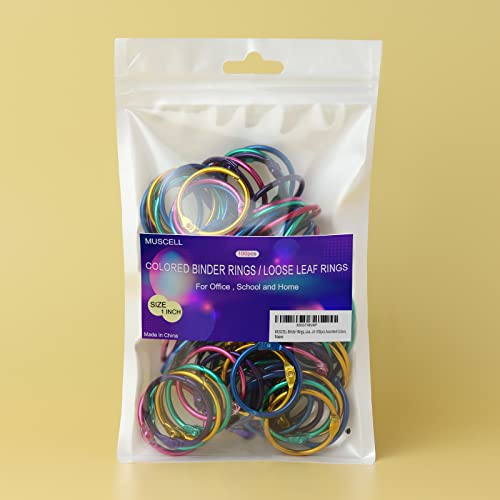 MUSCELL Binder Rings, Loose Leaf Rings,Office Book Rings - 1 Inch 100pcs Assorted Colors