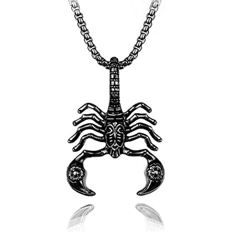 Ailiessy Scorpion Pendant Necklace Punk Stainless Steel Scorpio Zodiac Animal Biker Charm Necklace for Women Men Gothic Jewelry, Metal, Rhinestone Cover