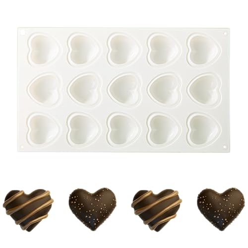 duoyif Molde Corazón Chocolate Ø 5cm Molde Corazón Silicona Molde De Caramelo De Corazón Molde En Forma De Corazón Para Hacer Chocolate Caramelo Bombones Dulces Gelatina (15 Cavidades, 5x5x2,5cm)
