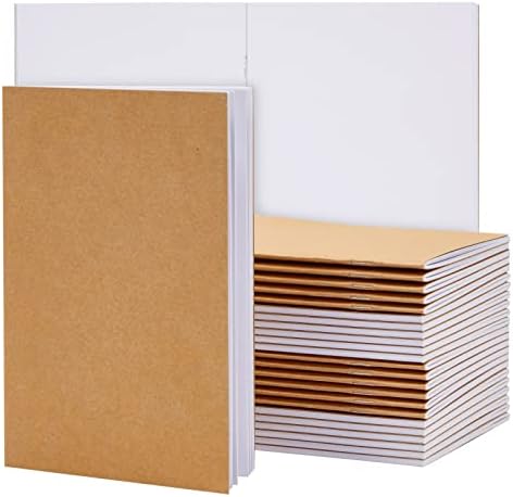 24-Pack Unlined Kraft Paper Material Journals, A5 Blank Notebook Bulk Set with 24 Sheets for Kids, Drawing, Sketchbook, School Notes, Blank Journals Bulk Set (5.5 x 8.5 Inches)