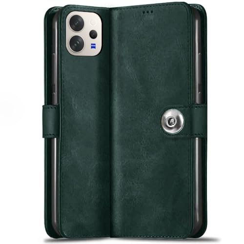 Image of TheGiftKart Genuine Leather Finish Flip Back Cover Case for Vivo V70 5G / V70 Elite 5G | Inbuilt Pockets & Stand | Wallet Style | Designer Button Magnet Flip Back Cover Case (Faux Leather, Green)