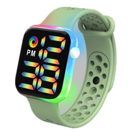 Preisvergleich Produktbild Herren Damen Unisex LED blinkende elektronische Uhr wasserdicht quadratischer digitaler Touchscreen Paar Student Kinder Modeuhr (Matchagrün)