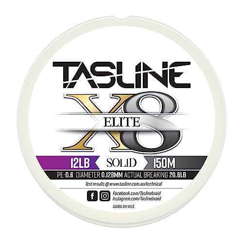 Tasline Elite Pure Spectra Solid 8X Strand Braided High Power Premium Fishing Line - 8lb 164yds/150m