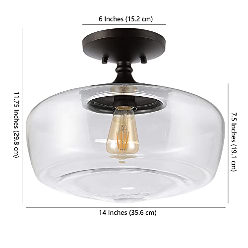 JONATHAN Y 14" Oil Rubbed Bronze Modern Farmhouse LED Flush Mount Light Fixture, Clear Glass Shade, Rustic Industrial Schoolhouse Lamp for Kitchen Hallway Bedroom JYL7517A by JONATHAN Y - Image 5