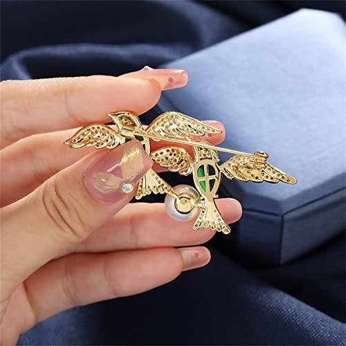 Broche oiseau ailé épais micro-sets de zircone et épingle corsage perlé - 5