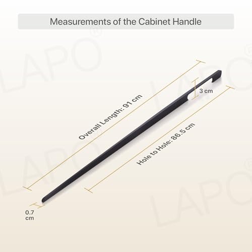 Image of LAPO 36 Inch Pull Handles for Storage Drawers and Cupboard Doors, Ideal for Office Drawers, Neat Hold Pattern, Scratch Resistant Coating, Hole to Hole Size 86.5 cm, Easy Install (Black, Pack of 4)