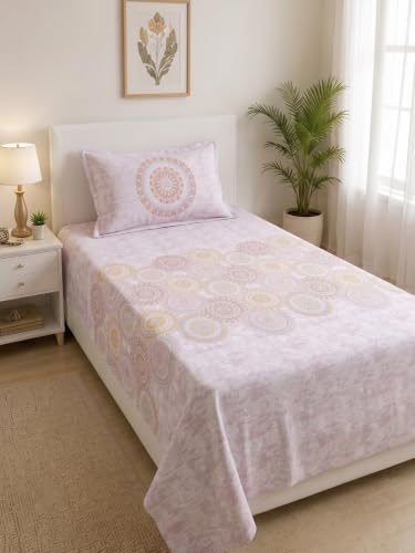 Image of Mafatlal 186 TC Spring Glory 100% Cotton Single Flat Bedsheet | 60 x 90 Inches | Soft & Breathable Floral Printed Bed Linen | Includes 1 Matching Pillow Cover | Floral Pink