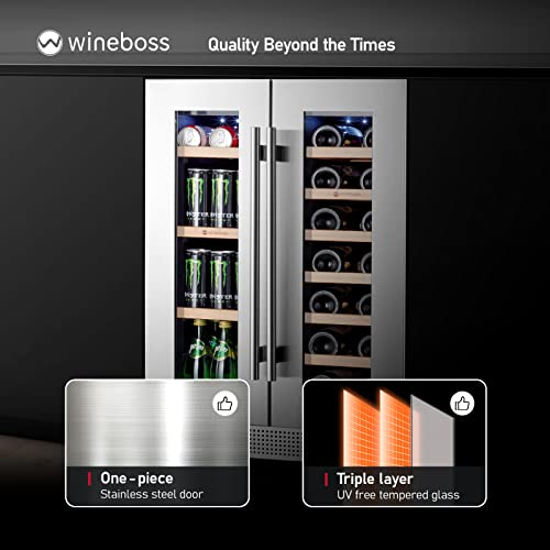 Wineboss 24" Wine And Beverage Refrigerator Dual Zone 18 Bottles And 57 Cans 24 Inch Wine Cooler Under Counter Wine Cellar Beverage Fridge Built In Freestanding With Glass Door For Beer Soda Drink Bar #TOP1