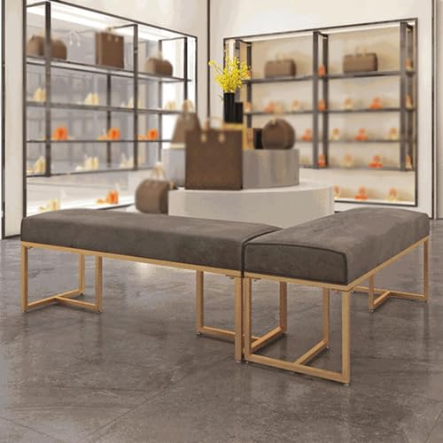 Banqueta tapizada de terciopelo premium con estructura metálica dorada para dormitorio 6