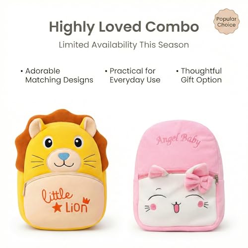 Image of Cartoon Plush Kids School Bag 2-6 Years | Soft Toy Backpack for Boys & Girls | Toddler Nursery Preschool Bag | Lightweight Adjustable Straps
