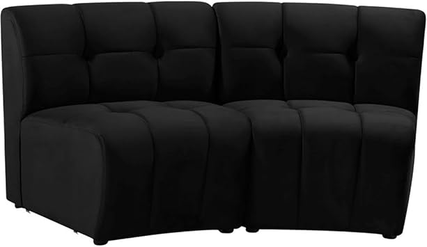 Meridian Furniture 645Black-2PC Limitless Collection Modern | Contemporary Velvet Upholstered Modular Sectional with Deep Channel and Button Tufting, 65 W x 33 D x 30 H, Black, 2 Piece