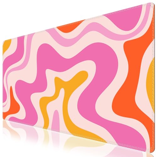Image of iCasso Large Mouse Pad (35.4x15.7 in), Desk Mat Gaming Mousepad with Stitched Edges, Keyboard Mouse Mat Desk Pad for Work, Game, Office, Home-Pink Topographic