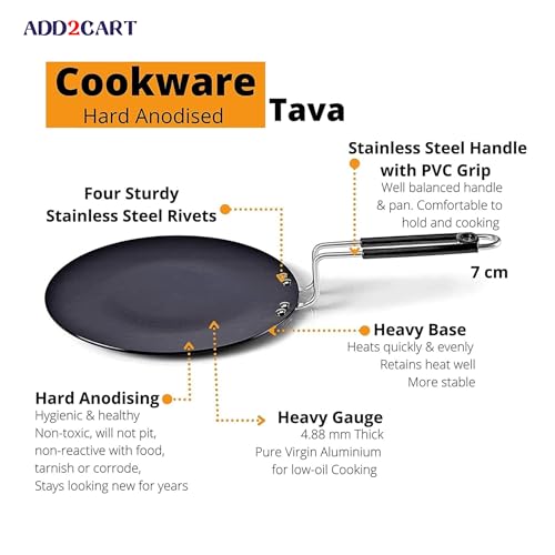 Image of Add2Cart Pre-Seasoned Iron Concave Tawa with Silicone Grip for Dosa /Chapathi, 22.86cm /9 in, 0.8 kg, Gas Compliant, 100% Pure & Toxin-Free, Uncoated in Black