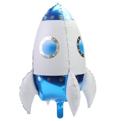 4D 24'' Giant Universe Space Rocket Balloons, Science Fiction Interstellar Rocket Helium Mylar Foil Balloons, 3 Pack Astronaut Theme Outer Space Party Suppliers Birthday Decoration (Blue), With Ribbon #TOP7