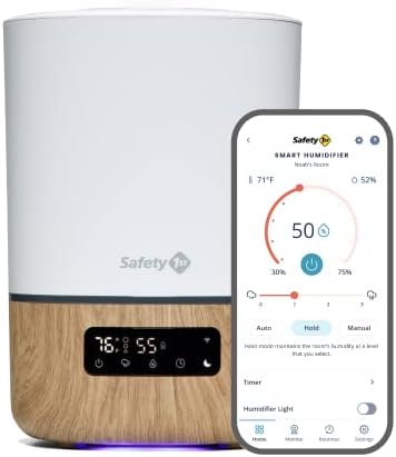 Safety 1st Connected Smart Humidifier — 1 Gallon (3.8L) Tank Size, Cool Mist Humidifier with Hygrometer and Nightlight, and Whisper Quiet for Baby Bedroom, Nursery, iOS and Android Compatible
