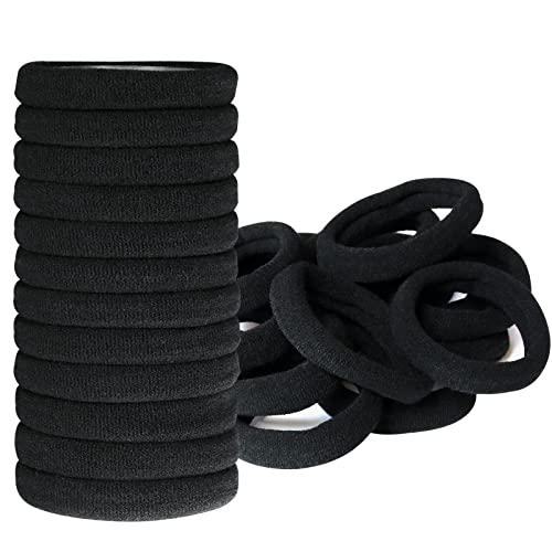 Hanyousheng Gomas de Pelo, 50 Piezas Gomas Pelo Mujer, 8 mm Gomas de Pelo de Algodón Negro sin Metal, Grande Coleteros Elásticos Banda de Pelo Elástica Coletero para Pelo Grueso Pesado y Rizado